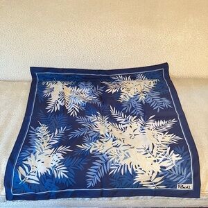 VTG  Paoli Square Neck Scarf Blue White Yellow Fern Leaf Preppy Nautical 26.5in